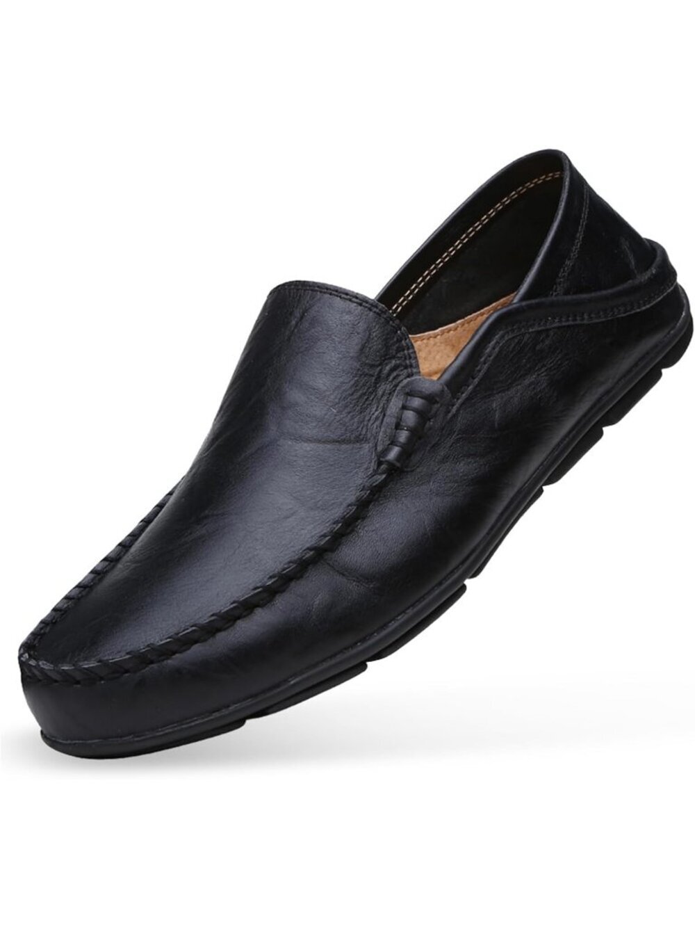 Men's Black Leather Loafers Premium Genuine Slip On Breathable Casual Shoes